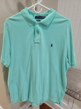 Men's Polo Ralph Lauren XL Classic Fit Polo Shirt Mint Green Blue Pony